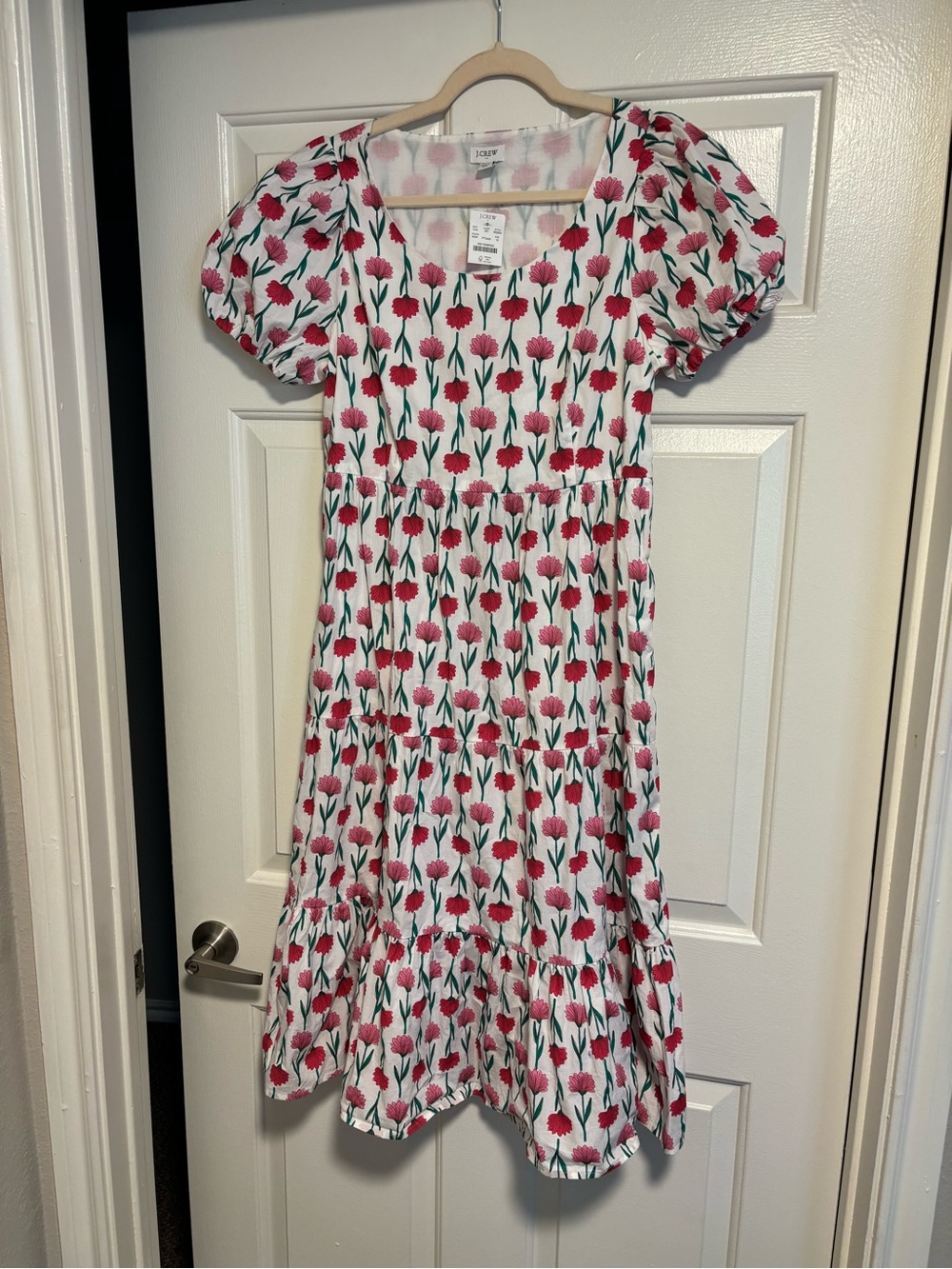 NEW J. Crew White Dress with Pink Tulip Print